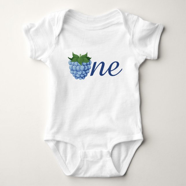 Body Para Bebê Berry One Blue rapsberry Boy Birthday (Frente)