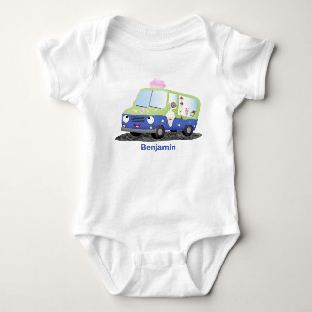 Body Para Bebê Bicicleta de caminhão de sorvete feliz (Frente)