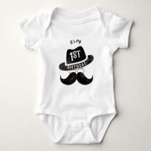Body Para Bebê Bigode Hipster Chapéu Óculos 1 Aniversário