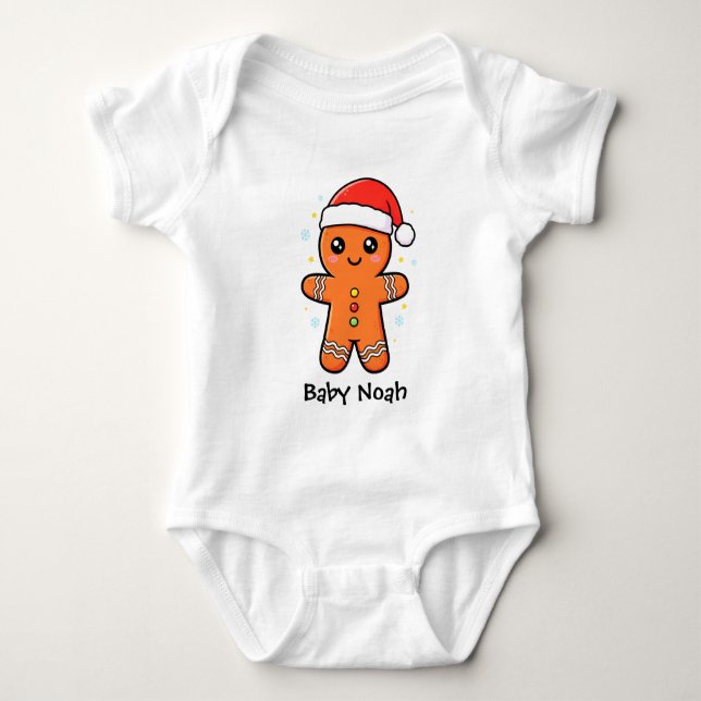 Body Para Bebê Biscoito de Natal com Chapéu de Papai Noel (Frente)