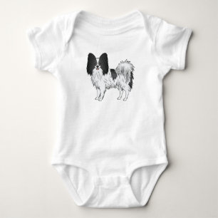 Body Para Bebê Black and White Papillon Happy Cartoon Dog