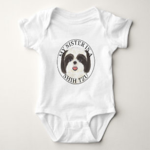 Body Para Bebê Black and White Shih Tzu Big Sister