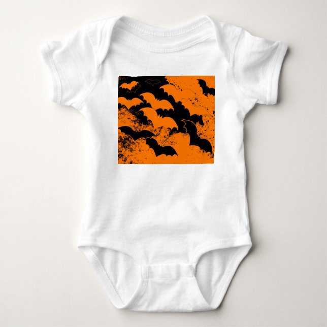 Body Para Bebê Black Bats In Flight Orange (Frente)