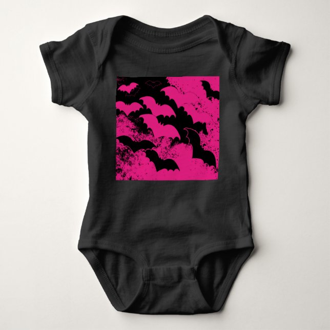 Body Para Bebê Black Bats In Flight Pink (Frente)