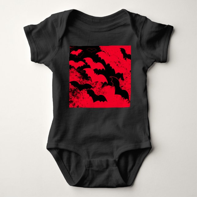 Body Para Bebê Black Bats In Flight Red (Frente)