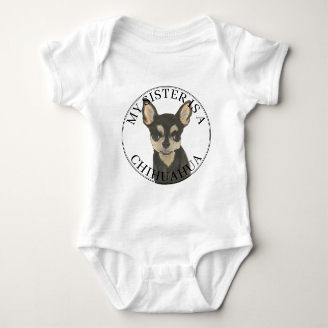 Body Para Bebê Black Tan Chihuahua Dog Big Sister (Frente)