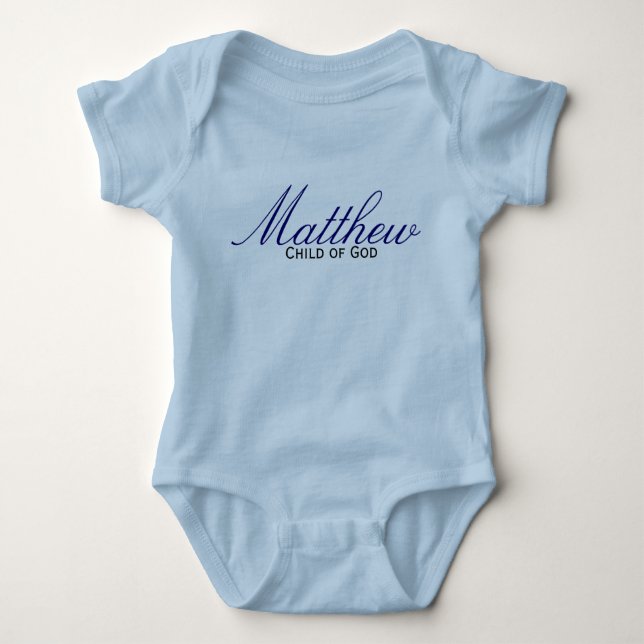 Body Para Bebê Blue Boy Baptism Child of God Onsie Creeper Custom (Frente)