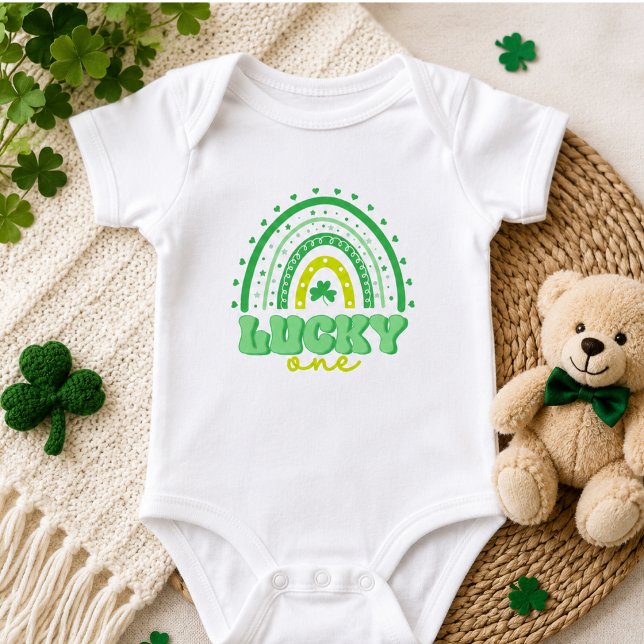 Body Para Bebê Blue Clover & Rainbow Lucky One Primeiro Aniversár (Blue Clover & Rainbow Lucky One First Birthday Baby Bodysuit)
