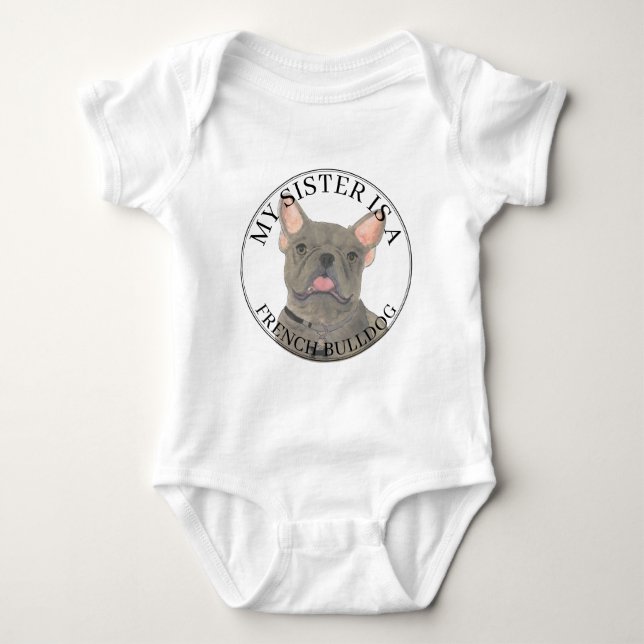 Body Para Bebê Blue Grey French Bulldog Big Sister (Frente)