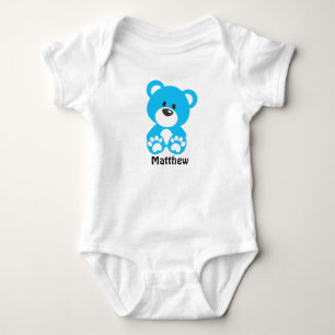 Body Para Bebê Blue Teddy Bear Jersey Bodysuit