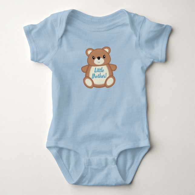 Body Para Bebê Blue Teddy Bear Little Brother (Frente)