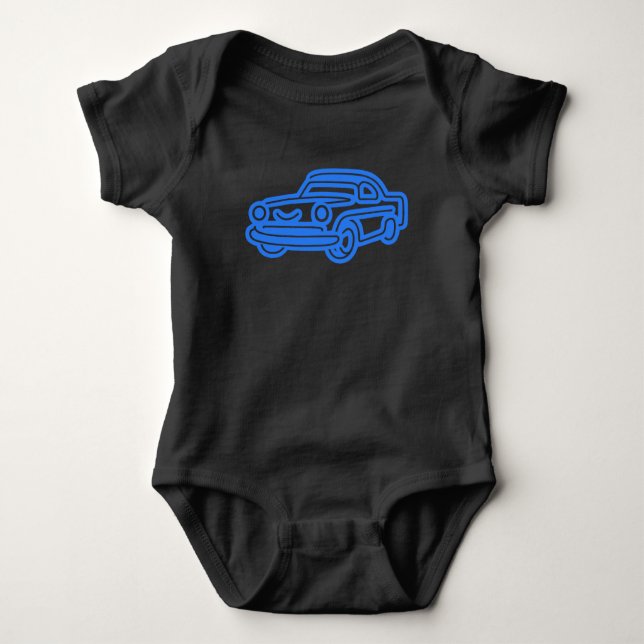 Body Para Bebê Blue Vintage Car Illustration (Frente)