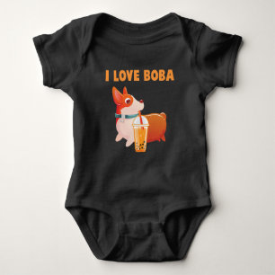 Body Para Bebê Boba Welsh Corgi Pembroke Bubble Tea Kawaii