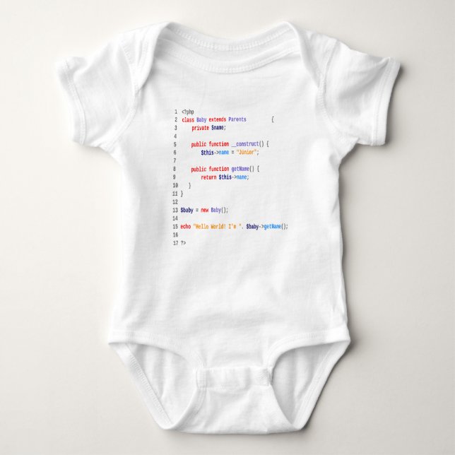 Body Para Bebê Body baby hello world php branco (Frente)
