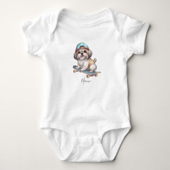 Body Para Bebê Body Bodysuit de Água Shih Tzu Bebê (Frente)