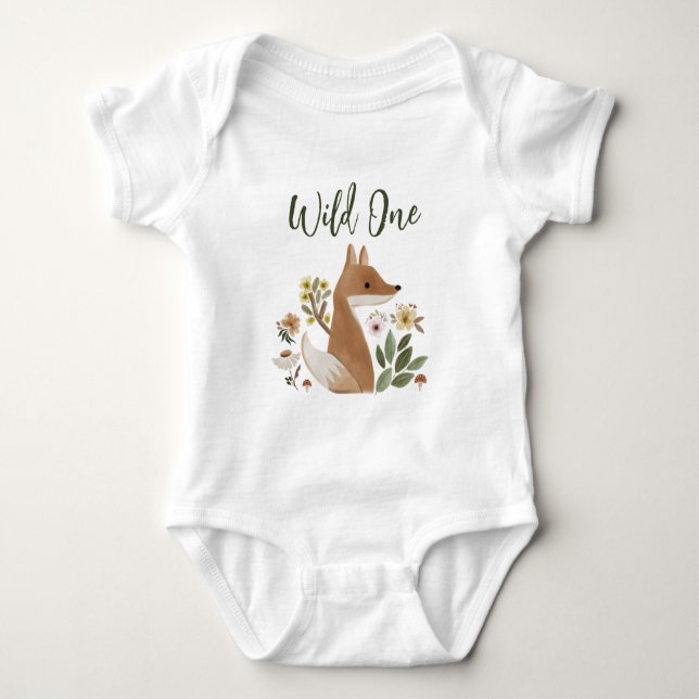 Body Para Bebê Body Bodysuit de Bebê Boho Woodland Fox Wild One   (Frente)