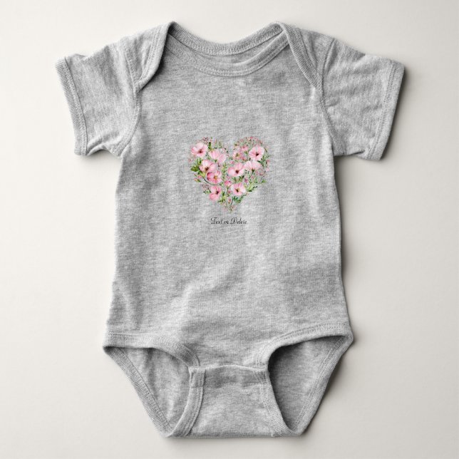Body Para Bebê Body Bodysuit Floral de Bebê Coração Rosa (Frente)