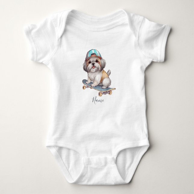 Body Para Bebê Body de Bebê Aguarela Shih Tzu (Frente)