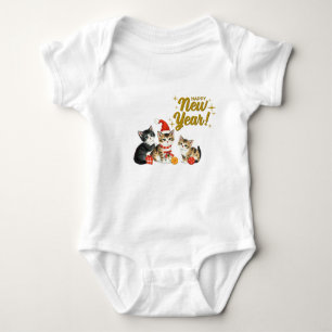 Body Para Bebê Body de Bebê Ano Novo – Design de Gatos de Natal F