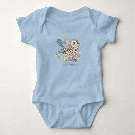 Body Para Bebê Body de Bebê Azul com Bordado Floral Little Bird