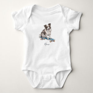 Body Para Bebê Body de Bebê Border Collie Aquarela