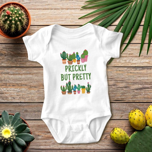 Body Para Bebê Body de Bebê Cactus Plantas Espinhosas mas Bonitas (Prickly but pretty! Handle with care. A cute cactus theme baby bodysuit with space for your initial)