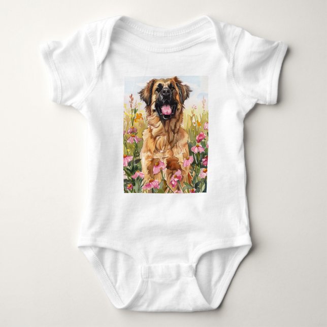 Body Para Bebê Body de Bebê com Aquarela de Leonberger (Frente)