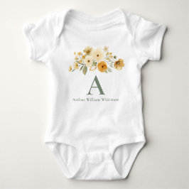Body Para Bebê Body de Bebê com Inicial Floral | Monograma Verde 