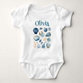 Body Para Bebê Body de Bebê Concha Azul | Nome Personalizado