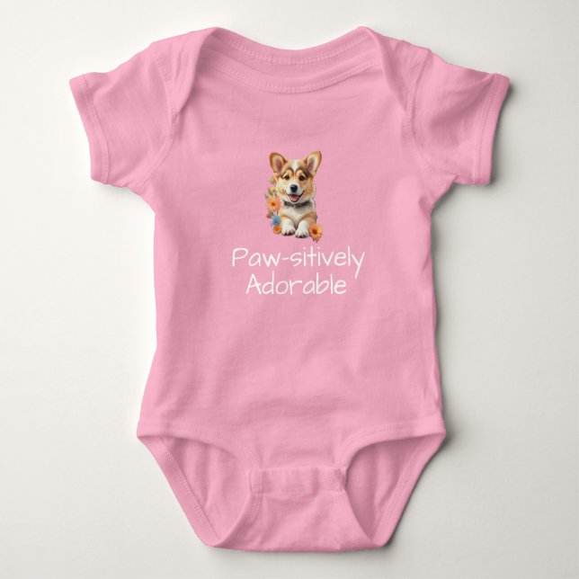 Body Para Bebê Body de Bebê Corgi Rosa (Frente)