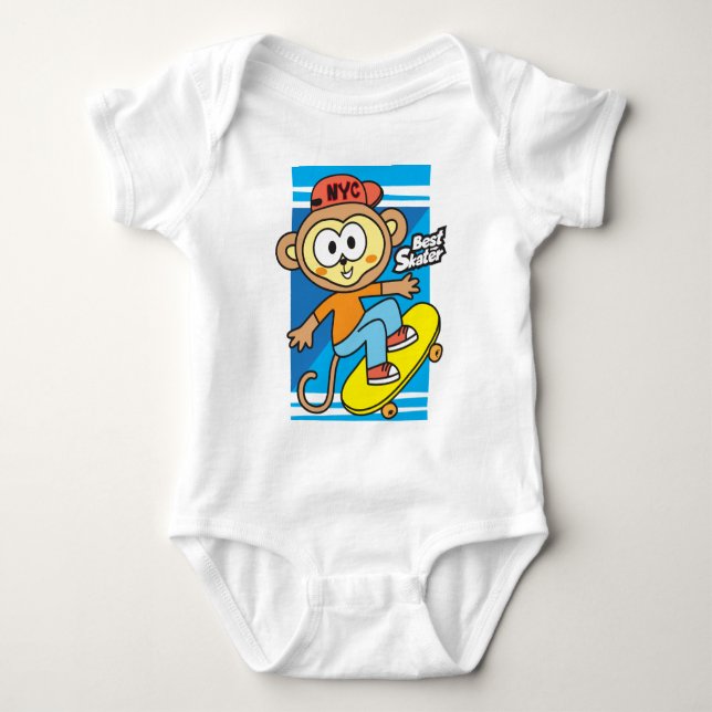 Body Para Bebê Body de bebê de skate de macaco (Frente)