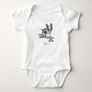 Body Para Bebê Body de Bebê em Aquarela Boston Terrier