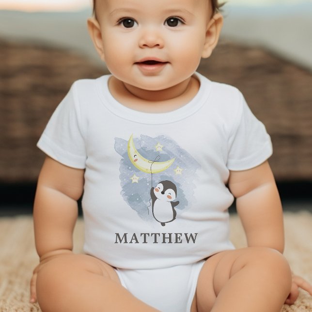 Body Para Bebê Body de Bebê em Aquarela Pinguim Lua (Criador carregado)