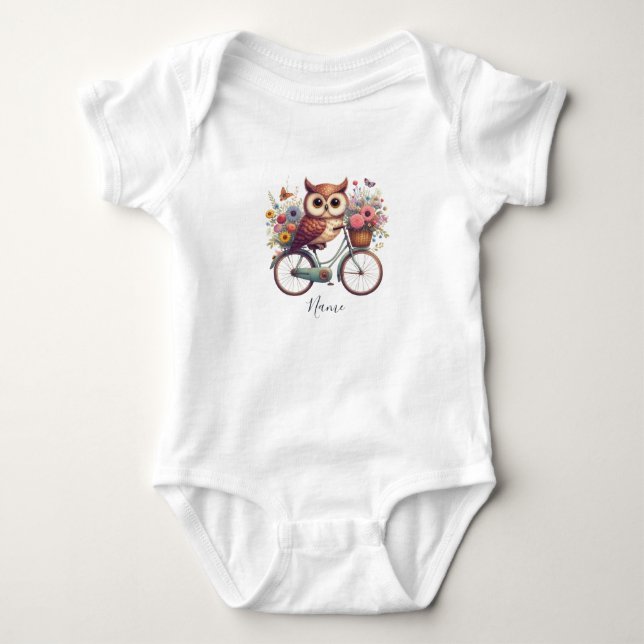 Body Para Bebê Body de Bebê Floral Owl Bicicleta (Frente)