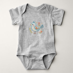 Body Para Bebê Body de Bebê Floral Pequeno Pássaro Azul