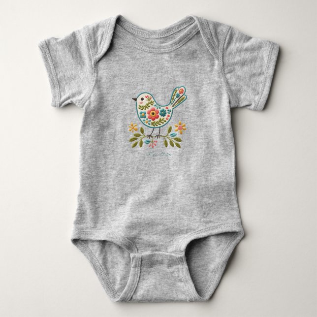 Body Para Bebê Body de Bebê Folhas Verdes Florais Little Bird (Frente)
