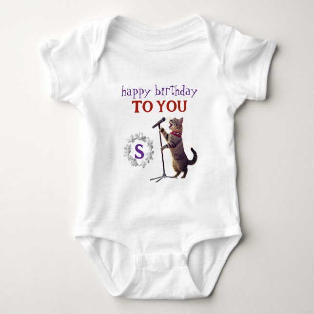 Body Para Bebê Body de Bebê Gato de Aniversário Fofo (Frente)