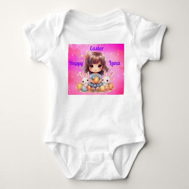 Body Para Bebê Body de Bebê Menina Feliz Páscoa (Frente)