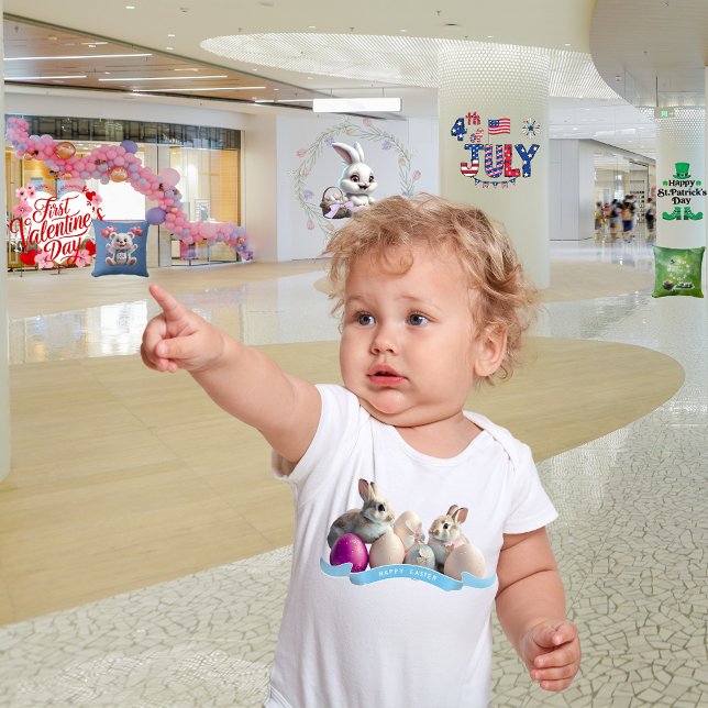 Body Para Bebê Body de Bebê Páscoa Dois Coelhos & Ovos de Páscoa (Criador carregado)