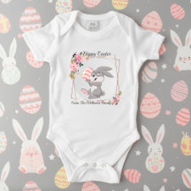 Body de Bebê Personalizado Coelho da Páscoa Cinza