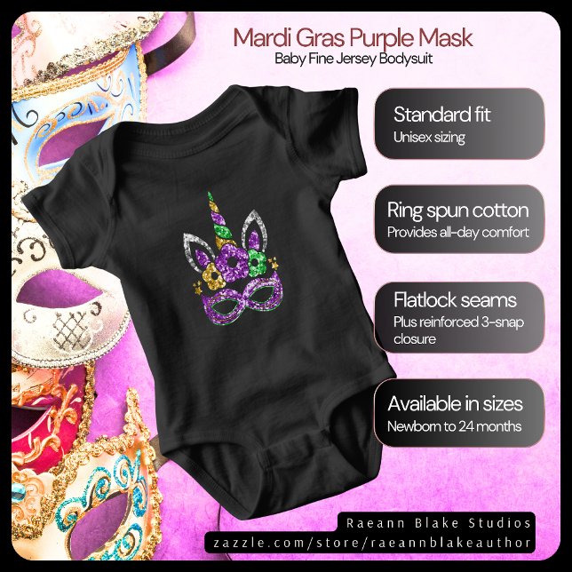 Body Para Bebê Body de Jersey Bebê Máscara Roxa de Mardi-Gras (Criador carregado)