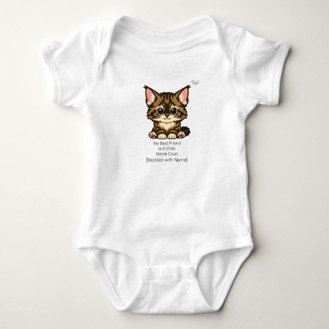 Body Para Bebê Body Infantil de Bebê Chibi Maine Coon Fofo (Frente)