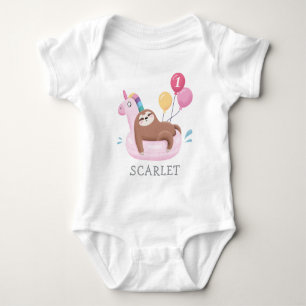 Body Para Bebê Body Infantil de Bebê de 1º Aniversário Sloth e Un