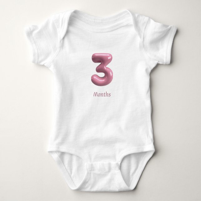 Body Para Bebê Body Infantil Número 3D Rosa 3 - 3 Meses de Bebê (Frente)