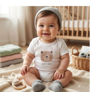Body Para Bebê Body Macacão de Bebê Urso Fofo Doce | Madeira Mini