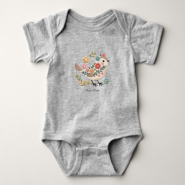 Body Para Bebê Body Pequeno De Bebê Flores De Pássaro Pequeno Ros (Frente)
