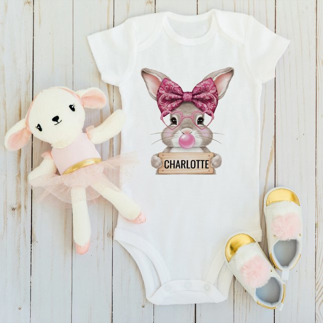 Body Para Bebê Body Personalizado do Coelhinho da Páscoa para Men (Personalized Easter Bunny Baby Bodysuit for Girls)