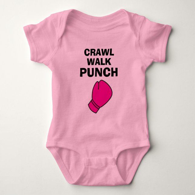 Body Para Bebê Body rastejante pula soco luva de boxe rosa bebê (Frente)