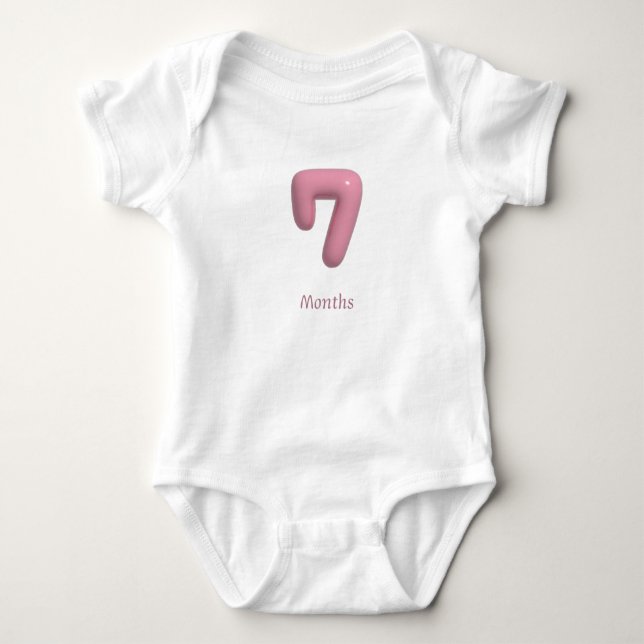 Body Para Bebê Body Rosa 3D Número 7 - 7 Meses Bebê (Frente)