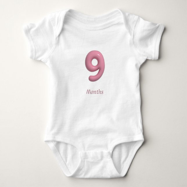 Body Para Bebê Body Rosa 3D Número 9 - 9 Meses Bebê (Frente)